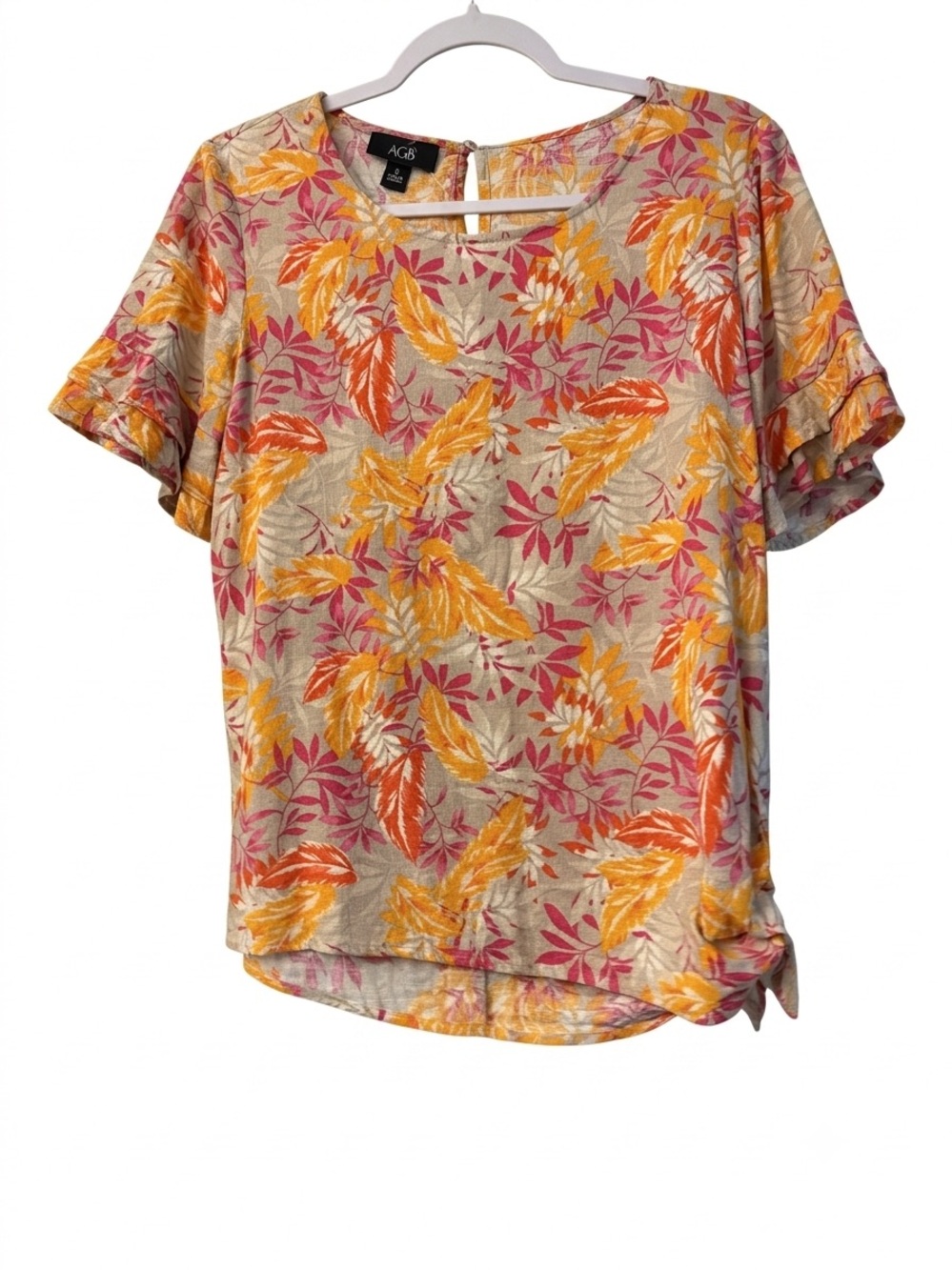 AGB Tan Top with Pink and Yellow Tropical Print